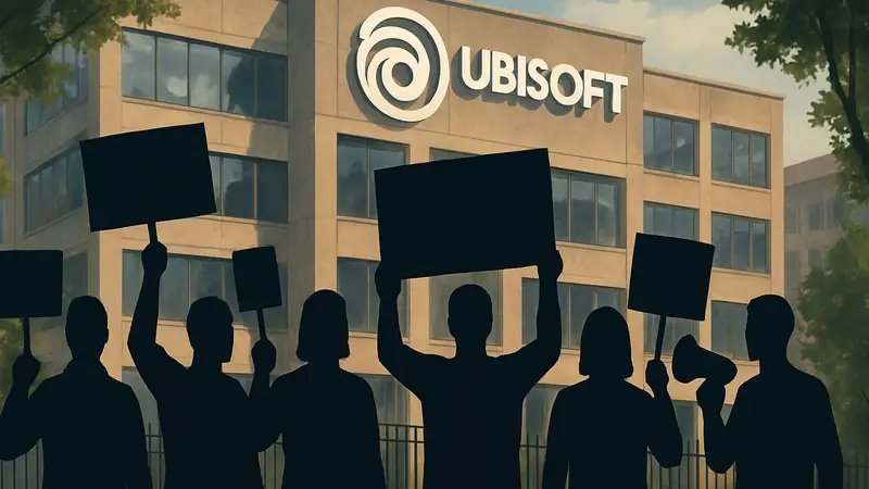 Сотрудники Ubisoft Barcelona во время забастовки, протестующие против увольнений.