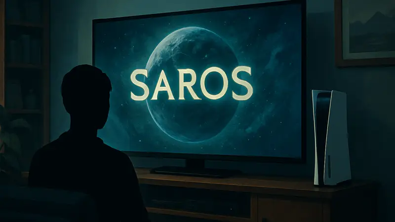 Логотип игры Saros на экране PlayStation 5