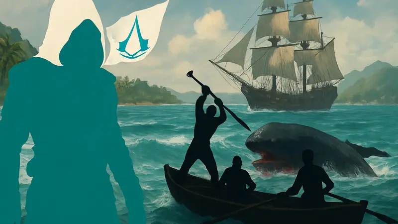 Обложка Assassin's Creed Black Flag, китобойный промысел, ремейк