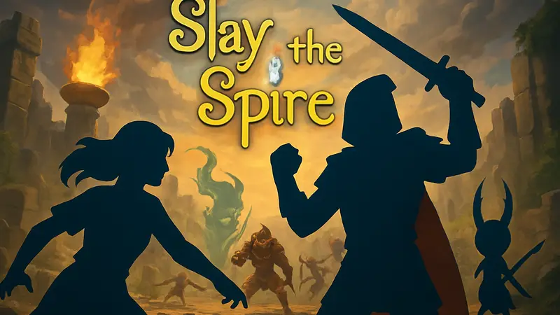 Обложка Slay the Spire 2 с персонажами игры на фоне боевой сцены, символизирующей успех.