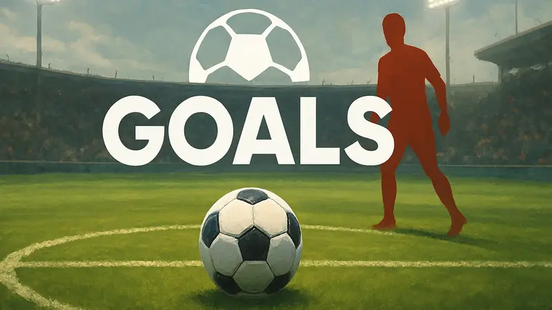 Логотип игры GOALS с футбольным мячом на зелёном поле, символизирующий новую игру