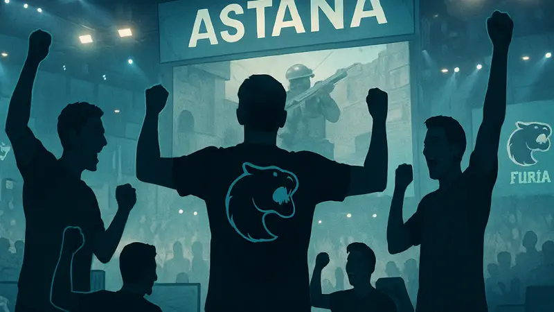Команда FURIA празднует победу на киберспортивном турнире в Астане, пройдя в плей-офф.