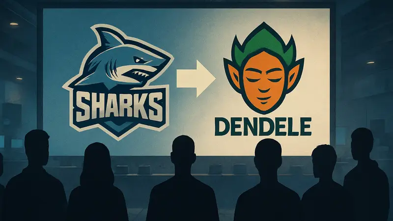 Логотип киберспортивной команды Sharks, меняющий название на DENDELE