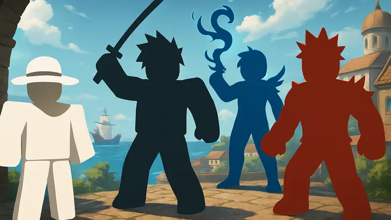 Изображение персонажей Roblox Sailor Piece, демонстрирующих разные расы и способности.