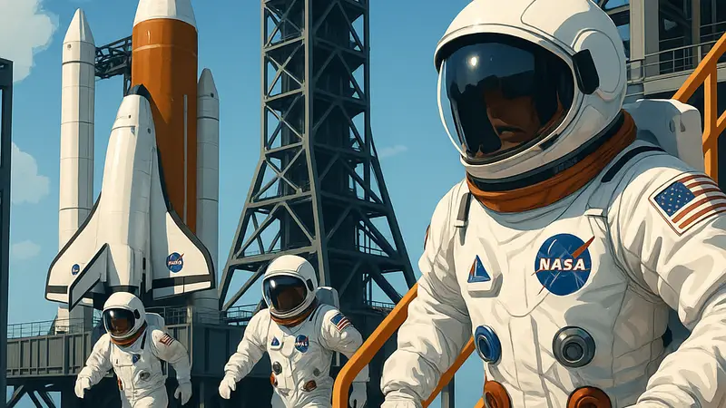 Астронавты NASA отрабатывают экстренную эвакуацию из космического корабля Orion на стартовой площадке LC-39B.