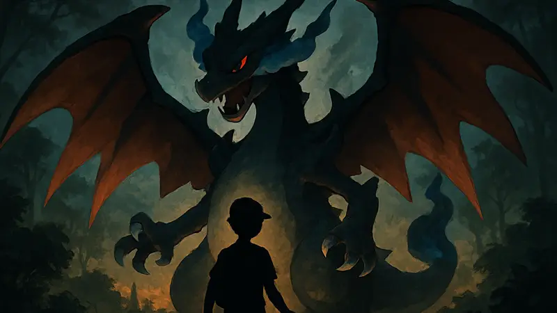 Логотип набора Pokemon TCG: Pitch Black с изображением покемона Мега-Эволюции на фоне.