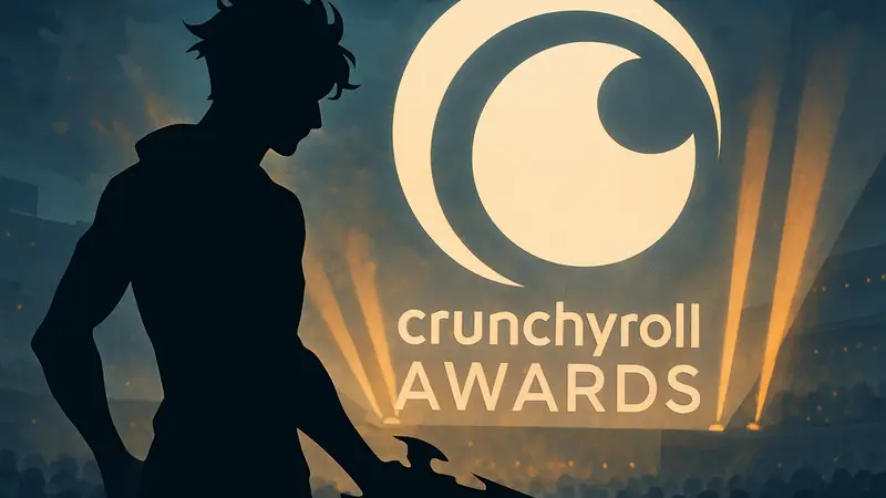 Арт с главным героем Solo Leveling Джин Ву, готовящимся к битве на фоне логотипа Crunchyroll Awards