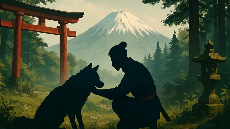 Игрок гладит волка в Ghost of Yotei, сцена анимации необычной разработки