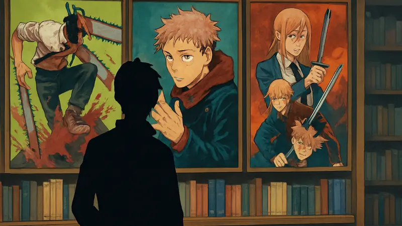Обложки манги Chainsaw Man, Jujutsu Kaisen и других сёнен-серий.