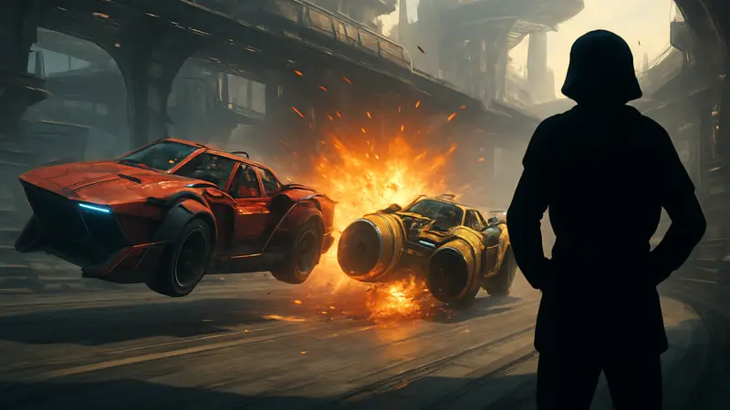 Футуристические гонки в Star Wars: Galactic Racer, болиды сталкиваются на трассе с яркими спецэффектами.