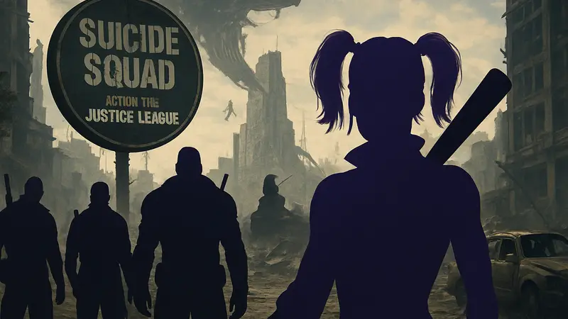 Обложка игры Suicide Squad: Kill the Justice League с Харли Квинн и другими персонажами.