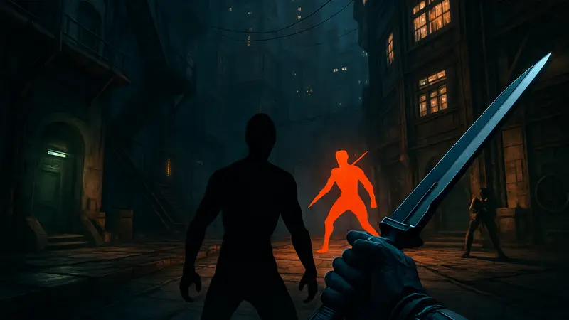 Скриншот из игры Valor Mortis, показывающий геймплей от первого лица в стиле соулслайк.