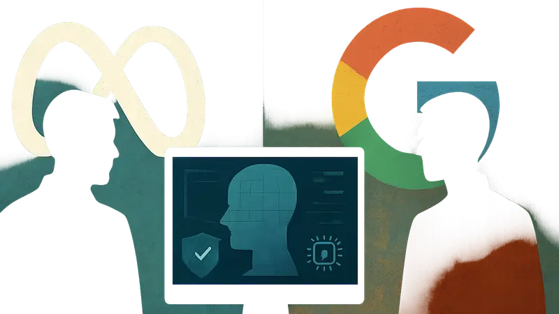 Логотипы Meta и Google, сравнение систем обнаружения ИИ-контента