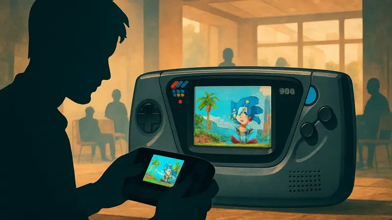 Изображение классической портативной консоли Sega Game Gear, выпущенной 35 лет назад