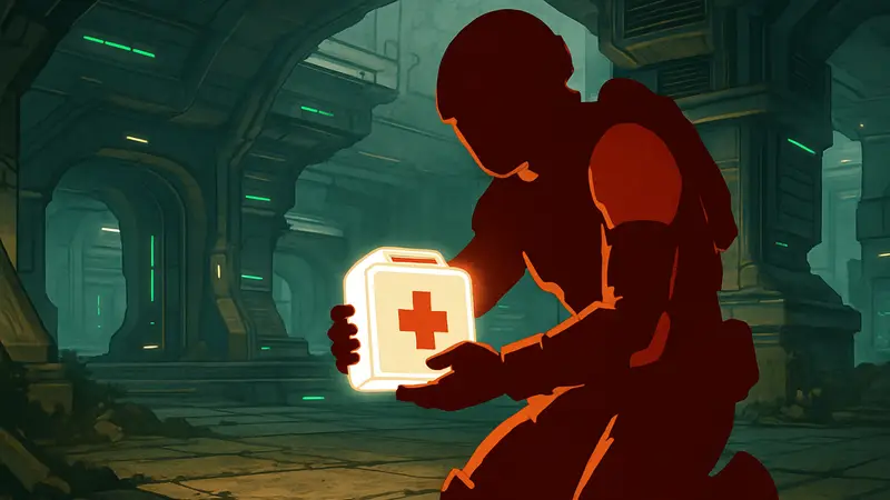 Игровой персонаж из Marathon использует аптечку на фоне футуристического окружения, демонстрируя новые возможности выживания.