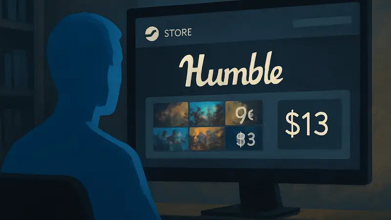 Скриншот из Steam Store с логотипом Humble Bundle и ценой $13 за 9 игр