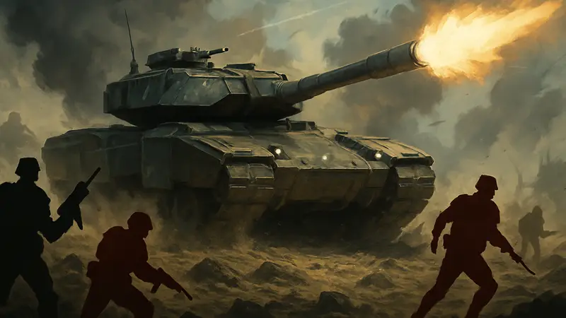Мощный танк Bastion из Helldivers 2 в действии, сражающийся за демократию на поле боя.
