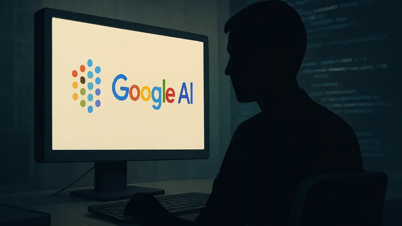 Логотип Google AI на фоне изображения компьютера или кода