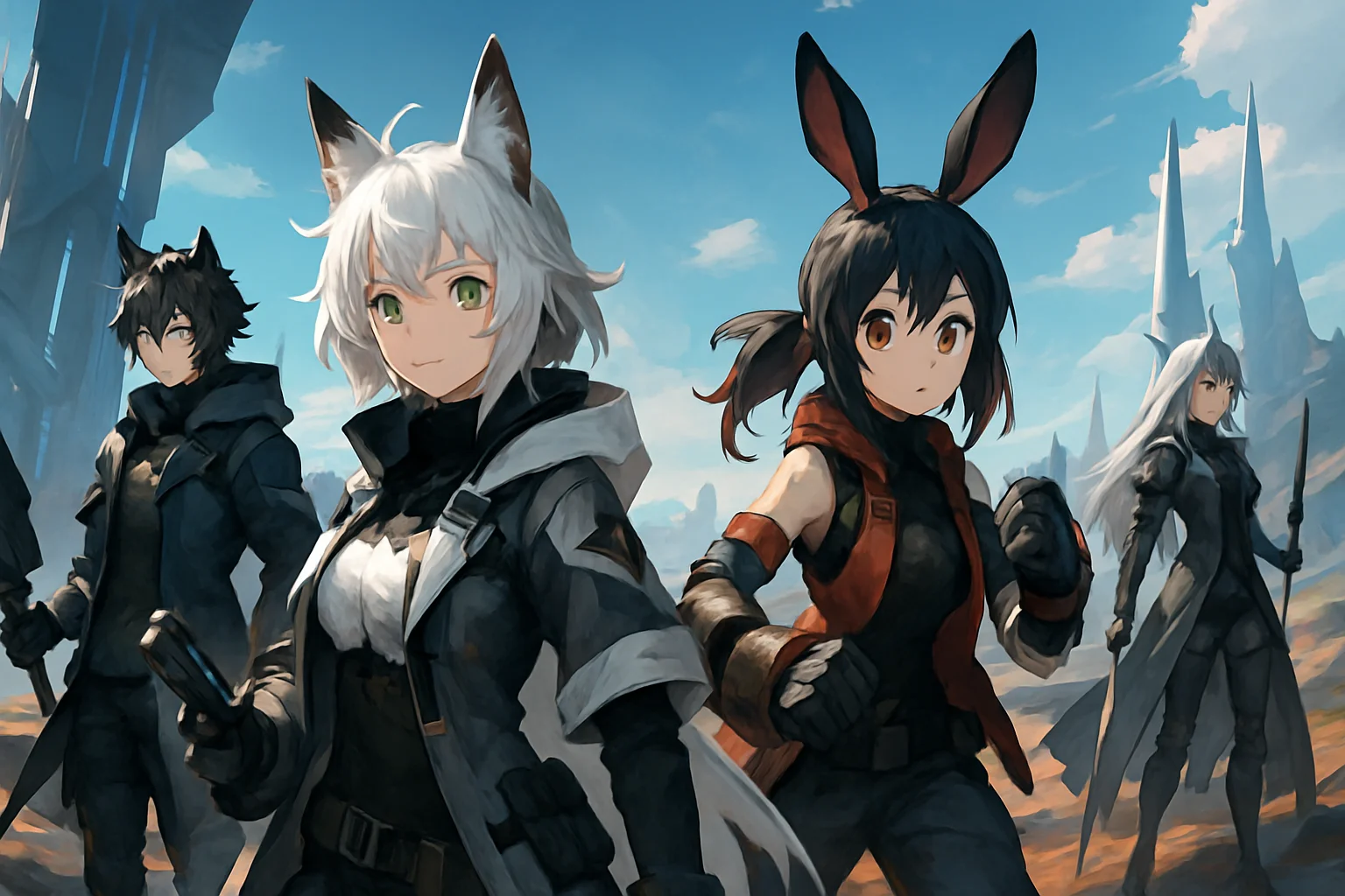 Скриншот из игры Arknights Endfield с изображением группы персонажей.
