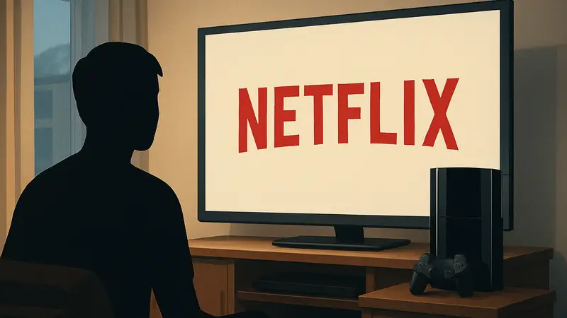 Логотип Netflix на экране телевизора с консолью PlayStation 3 рядом.