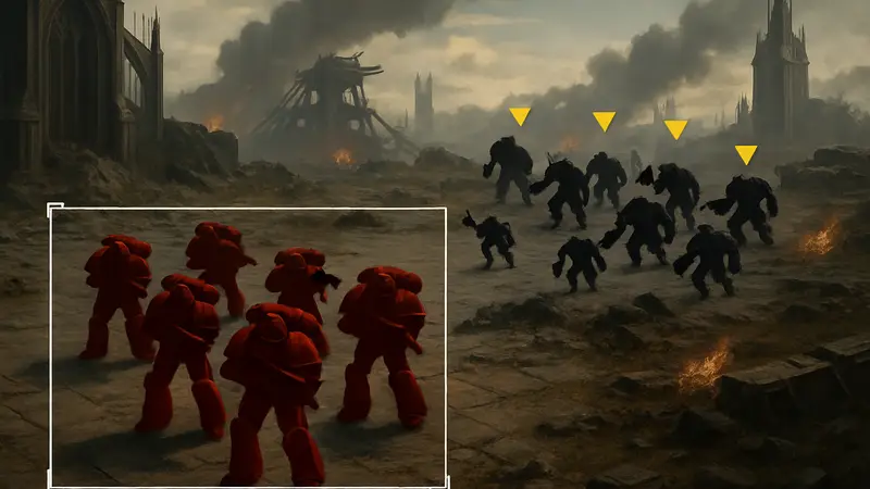 Скриншот Dawn of War 4 с демонстрацией новой механики мульти-атаки юнитов Dragbox