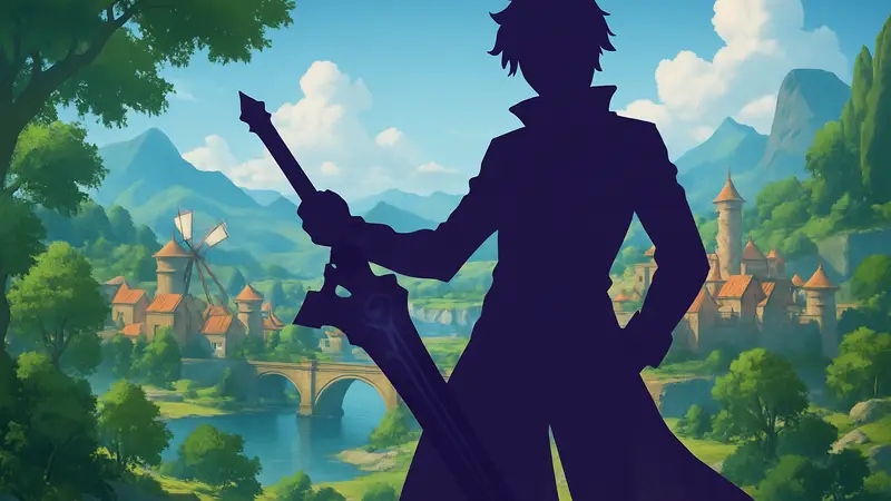 Арт персонажа Лёэна из Genshin Impact, демонстрирующий его оружие