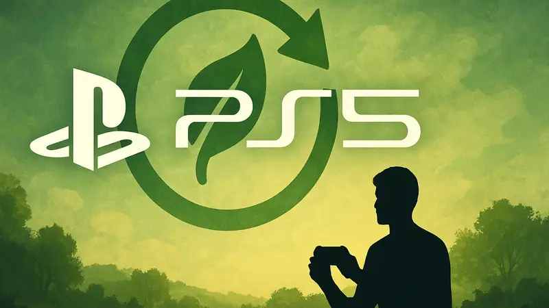 Логотип PS5 на фоне, символизирующем энергосбережение