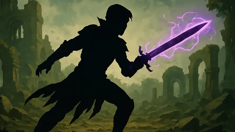 Хексблейд Варлок Dungeons & Dragons в бою, держит магическое оружие.