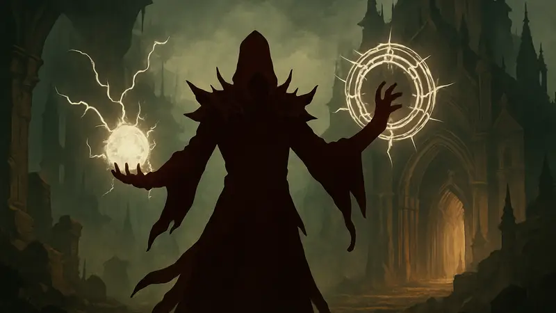 Изображение Чернокнижника из Diablo Immortal, демонстрирующего магические способности.