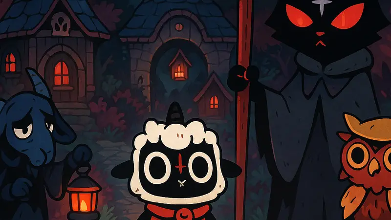 Изображение из игры Cult of the Lamb, демонстрирующее новые локации или персонажей из обновления Woolhaven.