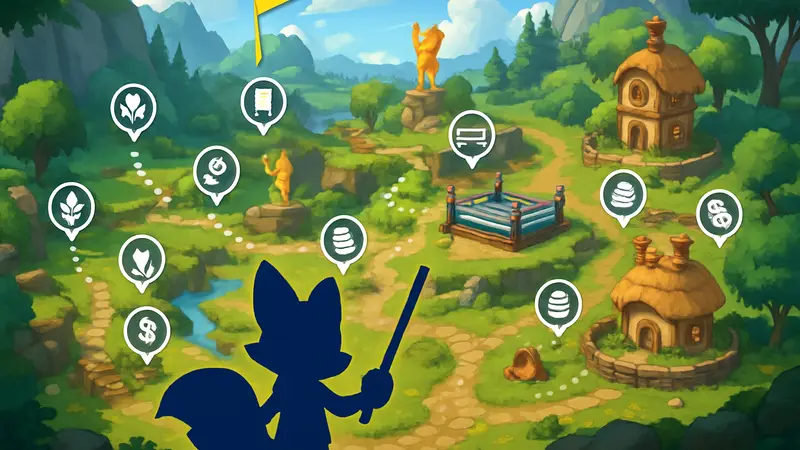 Карта мира Wrestful Retreat с отмеченными локациями коллекционных предметов в New Super Lucky's Tale.