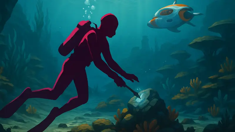 Игрок в Subnautica 2 под водой, собирающий ресурсы для увеличения кислорода