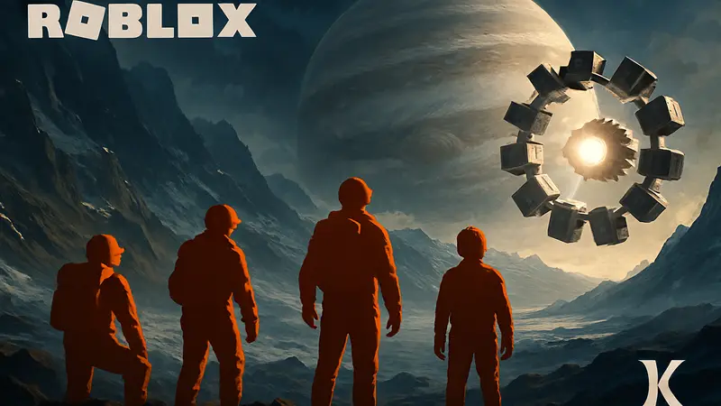 Обложка симулятора выживания "Одиссея" в Roblox, логотип Кристофера Нолана.