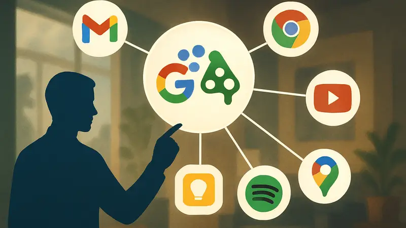 Логотип Google AI Mode, демонстрирующий интеграцию с различными мобильными приложениями