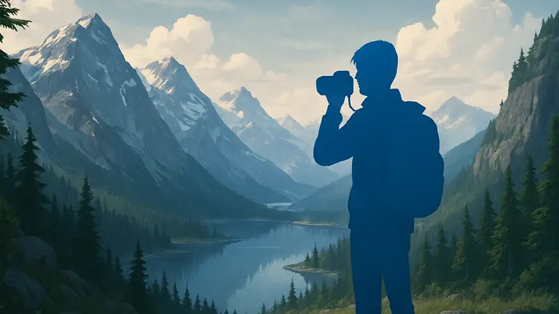 Обложка игры OPUS: Prism Peak с силуэтом персонажа на фоне горного пейзажа