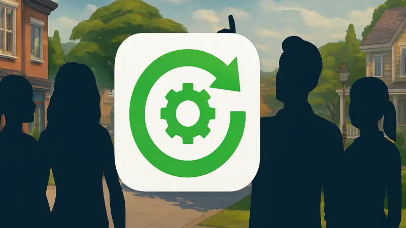 The Sims 4: иконка обновления на фоне симов.