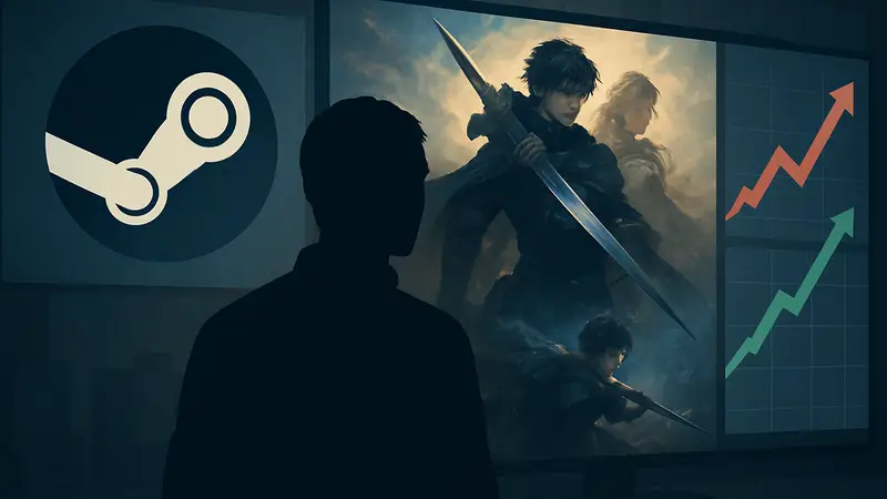 Логотип Steam и обложка игры Stranger Than Heaven, рядом графики цен