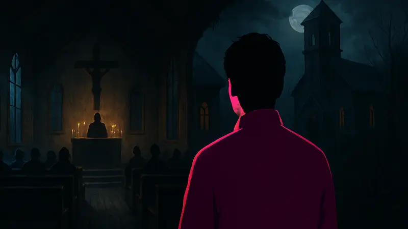 Кадр из сериала «Полуночная месса» с Майком Флэнаганом, демонстрирующий атмосферу хоррора Netflix.