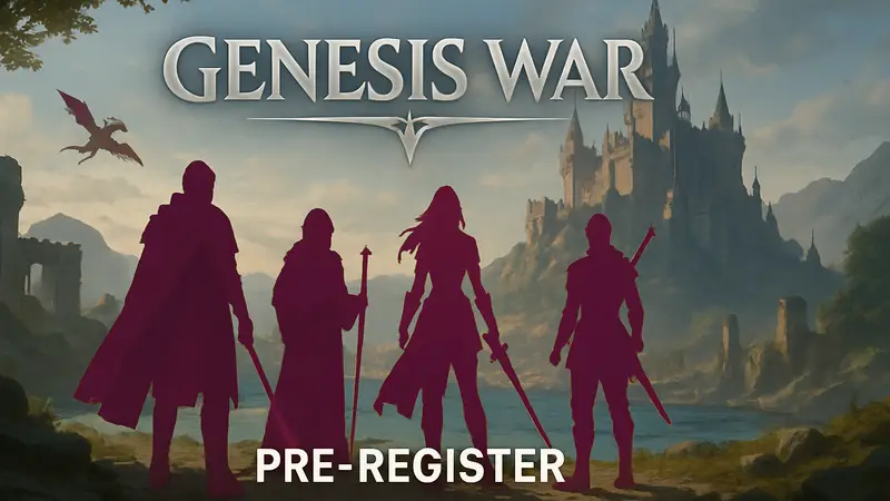 Genesis War: обложка стратегической RPG, персонажи, логотип, предрегистрация