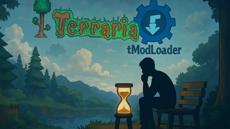 Логотип Terraria и tModLoader, символизирующий ожидание обновления модов для игры.