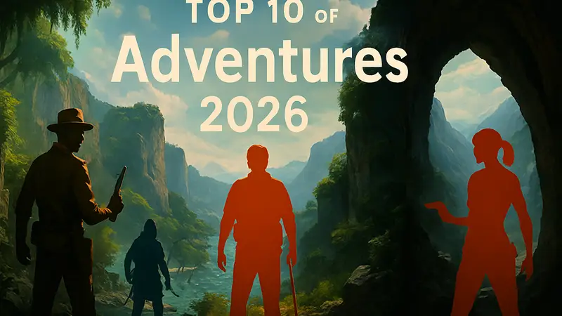 Изображение с подборкой самых ожидаемых приключенческих игр 2026 года.