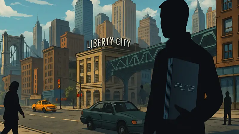 Изображение города Либерти-Сити из игры Grand Theft Auto 3 на консоли PlayStation 2.