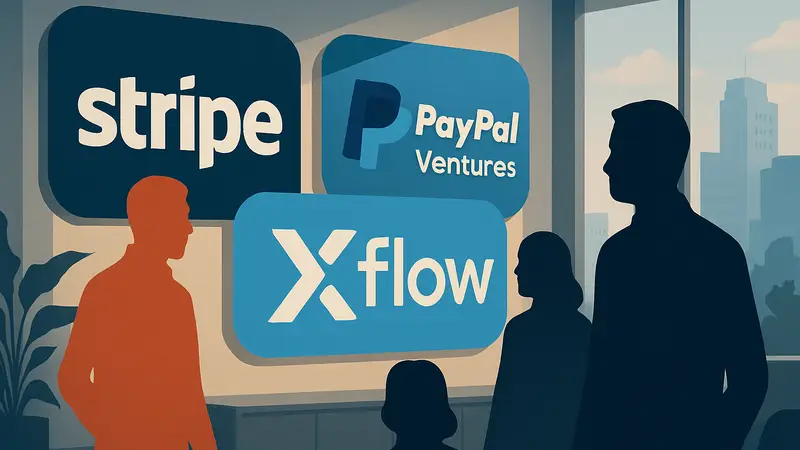 Логотипы Stripe и PayPal Ventures на фоне Xflow, символизирующие инвестиции в B2B платежи.
