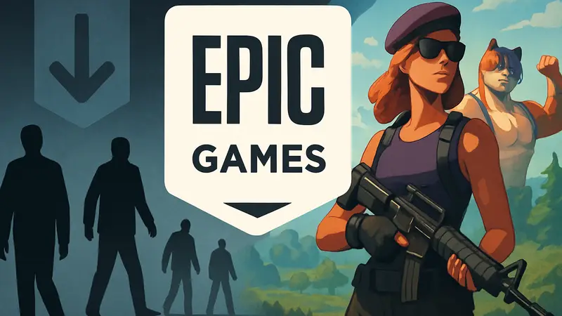 Логотип Epic Games на фоне изображений Fortnite и символов сокращения штата