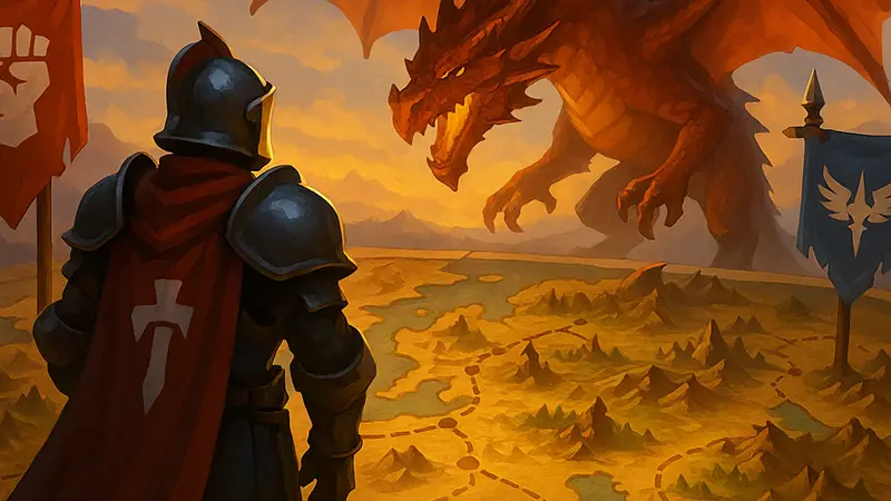 Дорожная карта Albion Online на 2026 год, показывающая фракционные войны и драконов.
