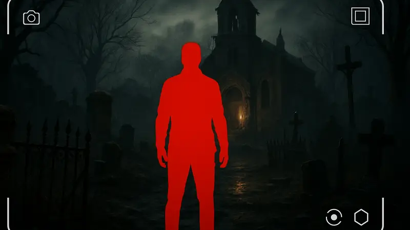 Экран фоторежима Resident Evil Requiem с изображением персонажа в жуткой локации.