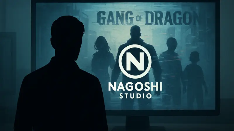 Логотип Nagoshi Studio на фоне исчезнувшего сайта игры Gang of Dragon, символизирующий прекращение финансирования NetEase.