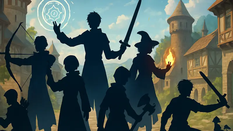 Различные персонажи аниме исэкай, символы профессий в фэнтези, аниме-герои с магией.