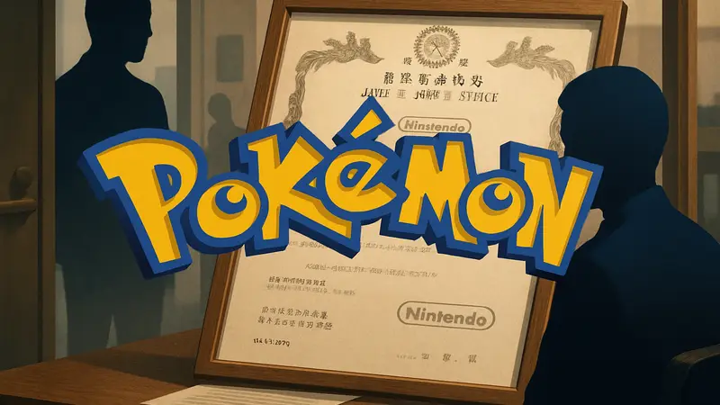 Логотип Pokémon на фоне документа патентного ведомства Японии, связанного с Nintendo.
