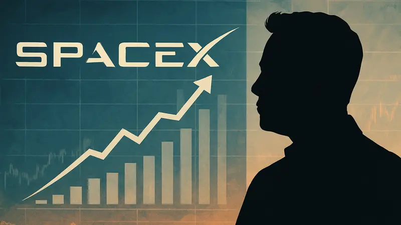 Логотип SpaceX на фоне графика IPO с указанием Илона Маска